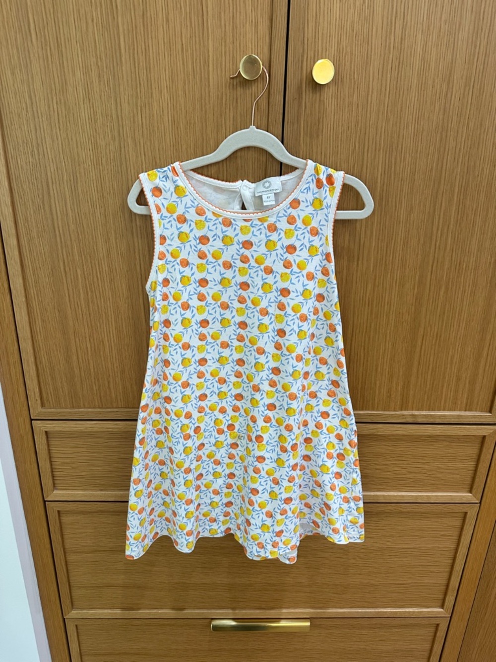 The Proper Peony Girls Lemon and Orange Fruit-Print Casual Dress, Size 8